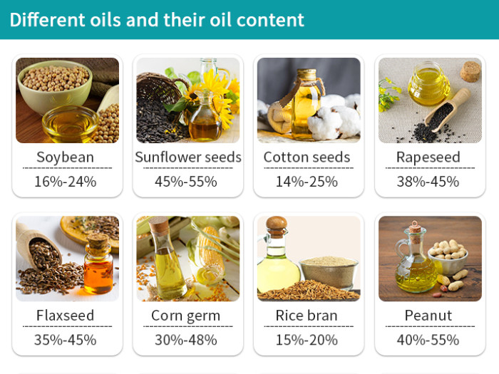 Different oils and their oil content